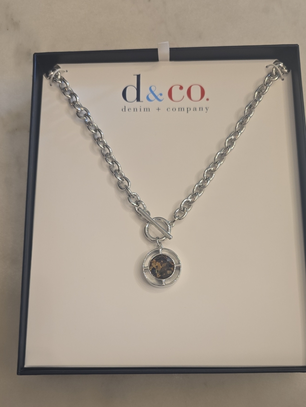 New In Box D & Co Toggle Pendant Necklace. Silver Tone Chain